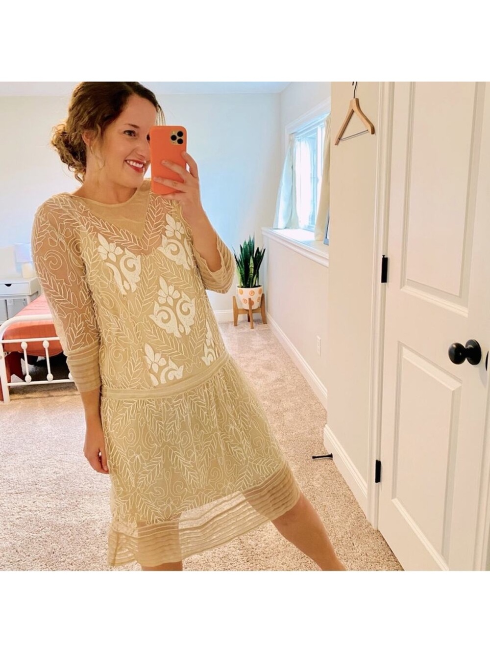 Intropia Cream White Floral Embroidered Mini Dress Small